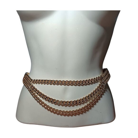 Stretch Belt Triple Gold Tone Curb Chain Waist Jewelry Heavy Club Style for 28\